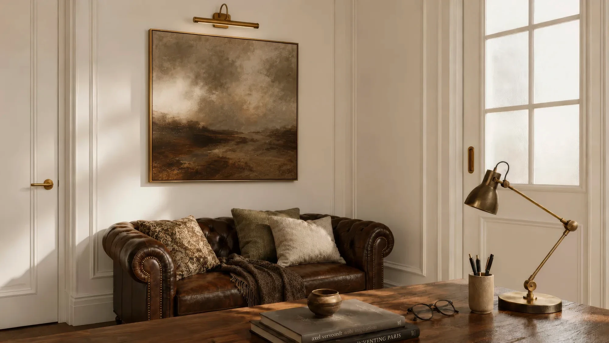 Library lounge with a leather sofa