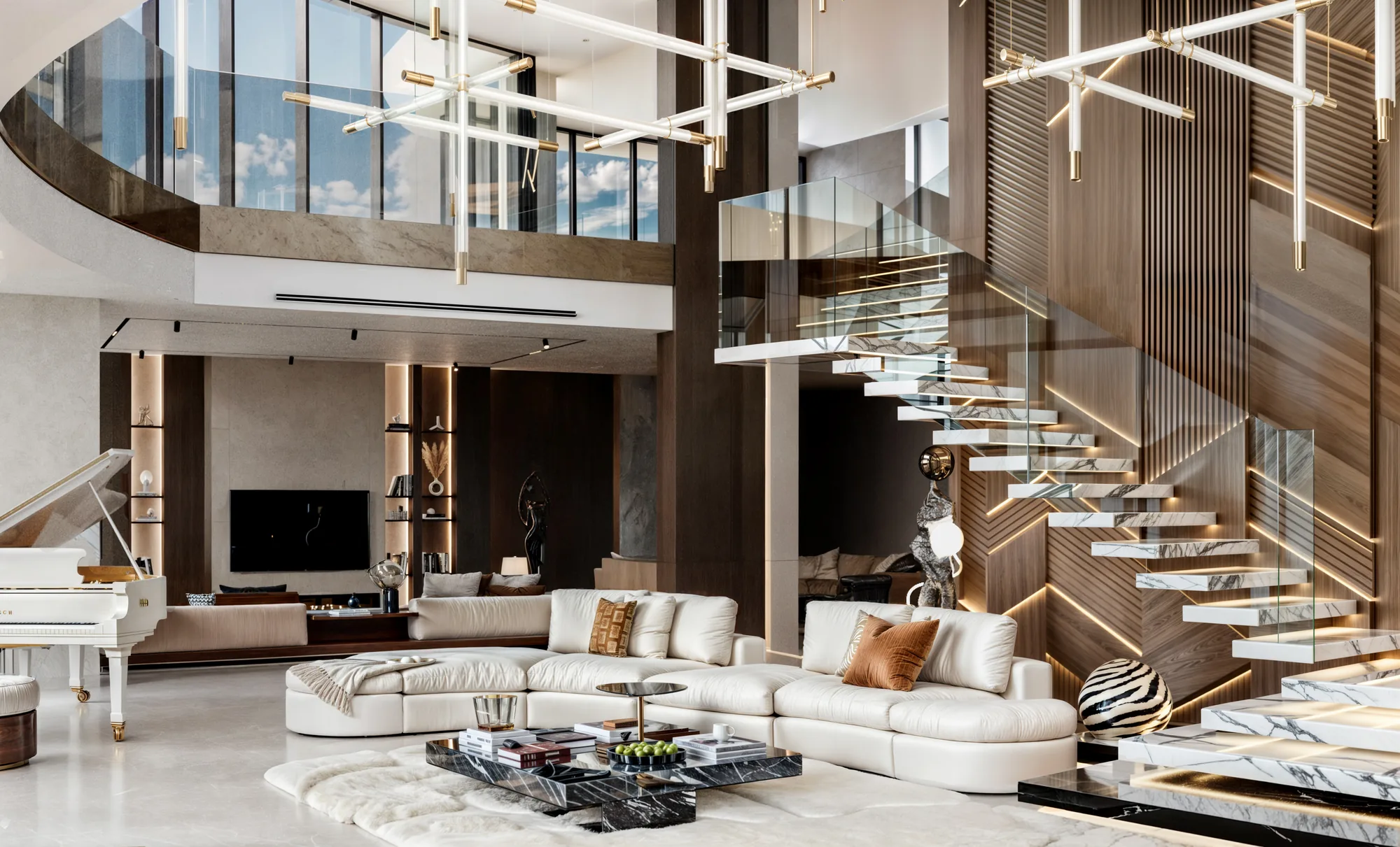 Lounge with layered seating and ocean views